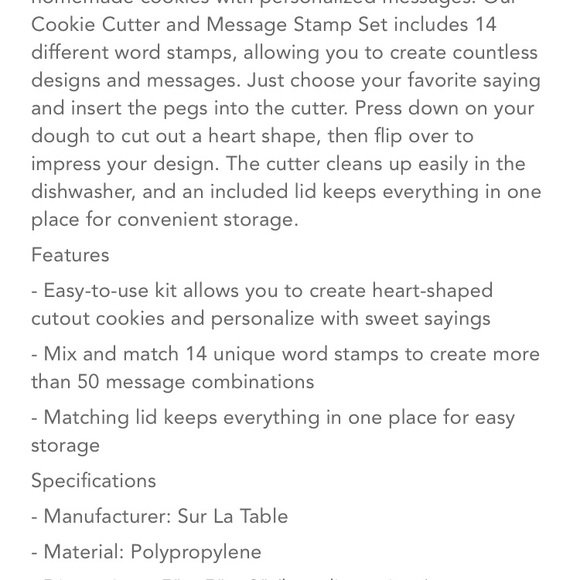 Sur La Table - Heart Cookie Cutter w/ Message Stamp set - Picture 6 of 6